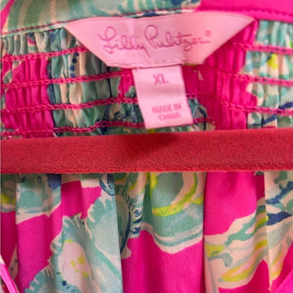 Lilly Pulitzer Vibrant Pink Elsa Silk blouse size XL - Picture 10 of 11